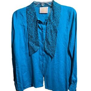 Pendleton Country Sophisticates VTG Womens Sz 6 Blue Rayon Linen Button Shirt LS
